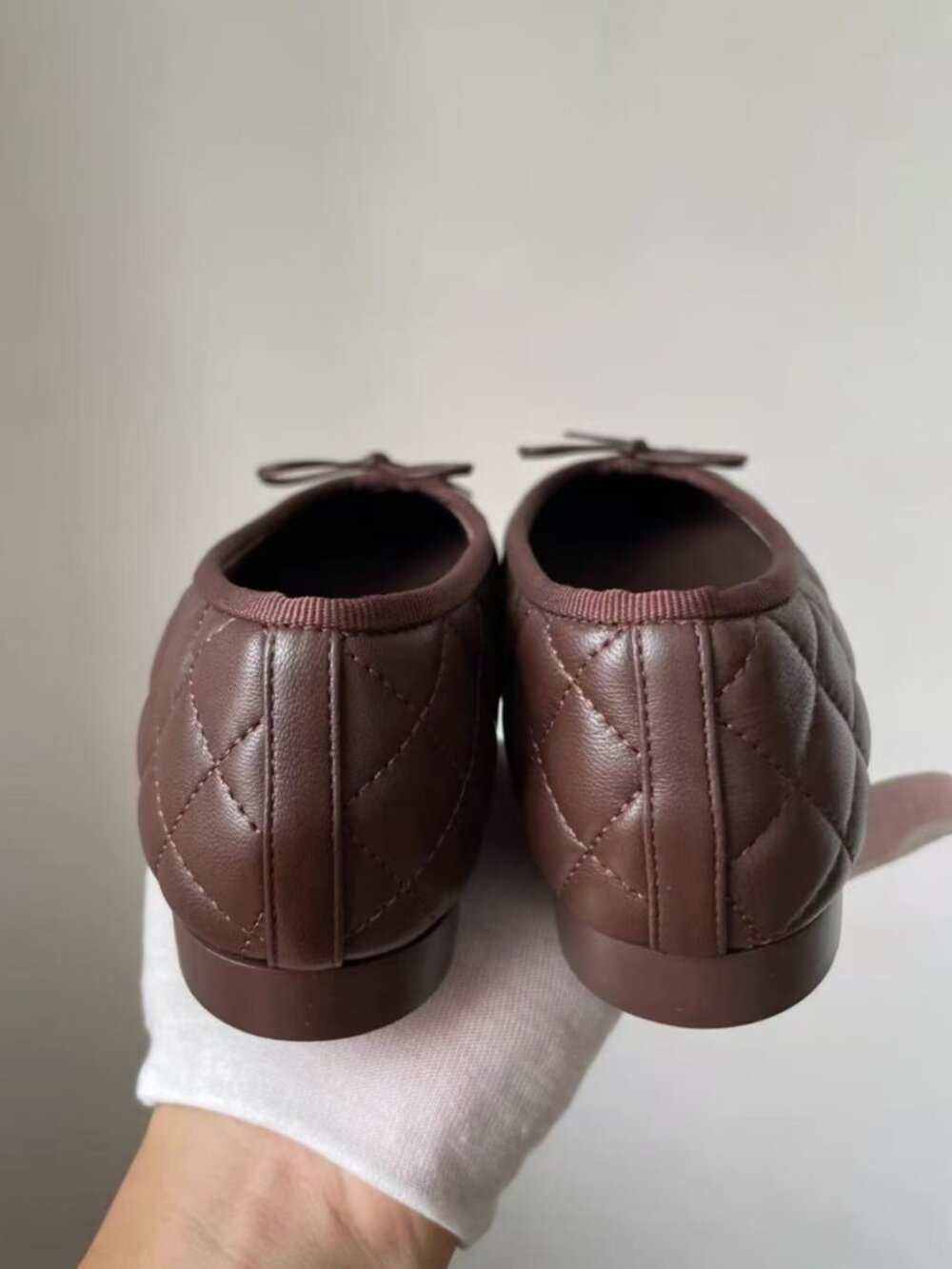 CHANEL Brown Quilted Leather Bow Ballet Flats - Picture 3 of 9